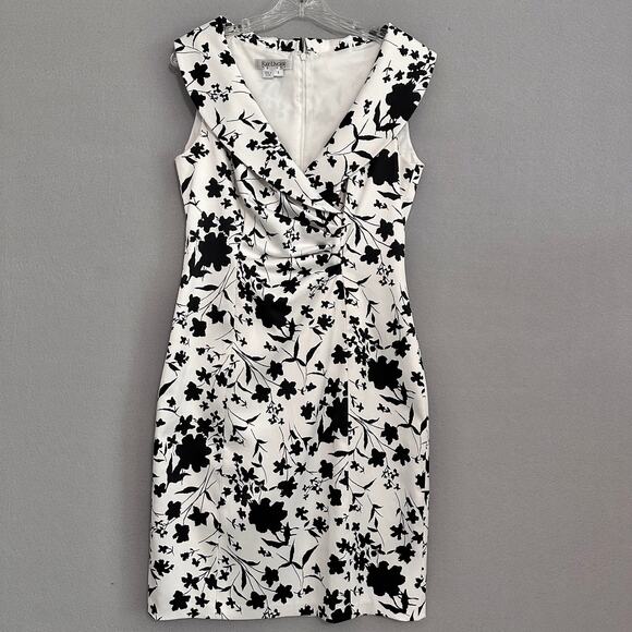 Kay Unger Satin Sheath Portrait Collar Party Cocktail Dress Sz 8 Black and White - Picture 9 of 13